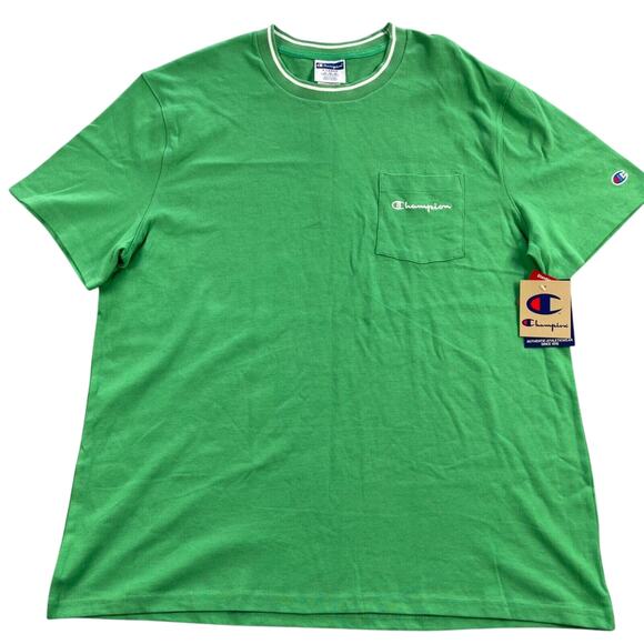 Champion T-shirt Mens XL Kelly Green Short Sleeve Rib Knit Crewneck Chest Pocket - Picture 1 of 14